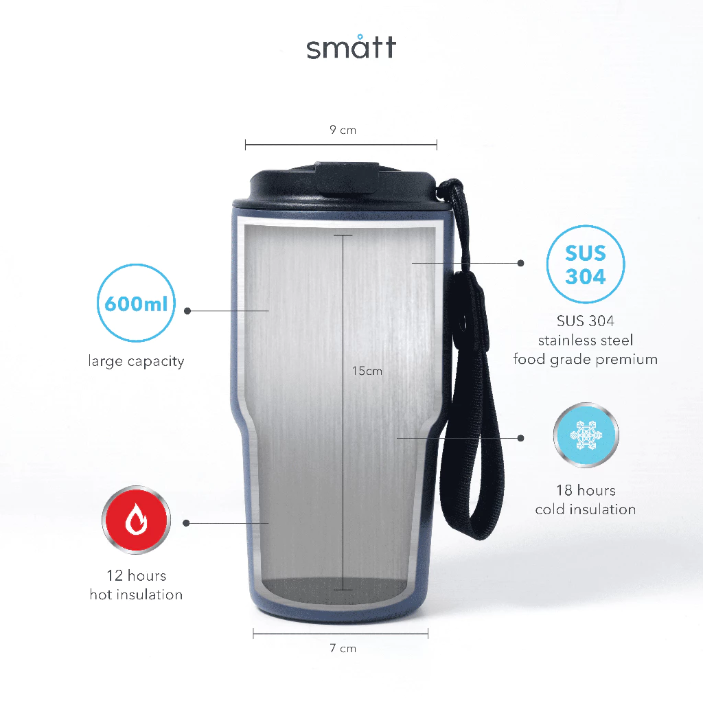 Smatt Double Insulation Cup Custom Engrave- Gelas Kopi Tumbler Stainless 304 Botol Minum Travel Mug 600ML